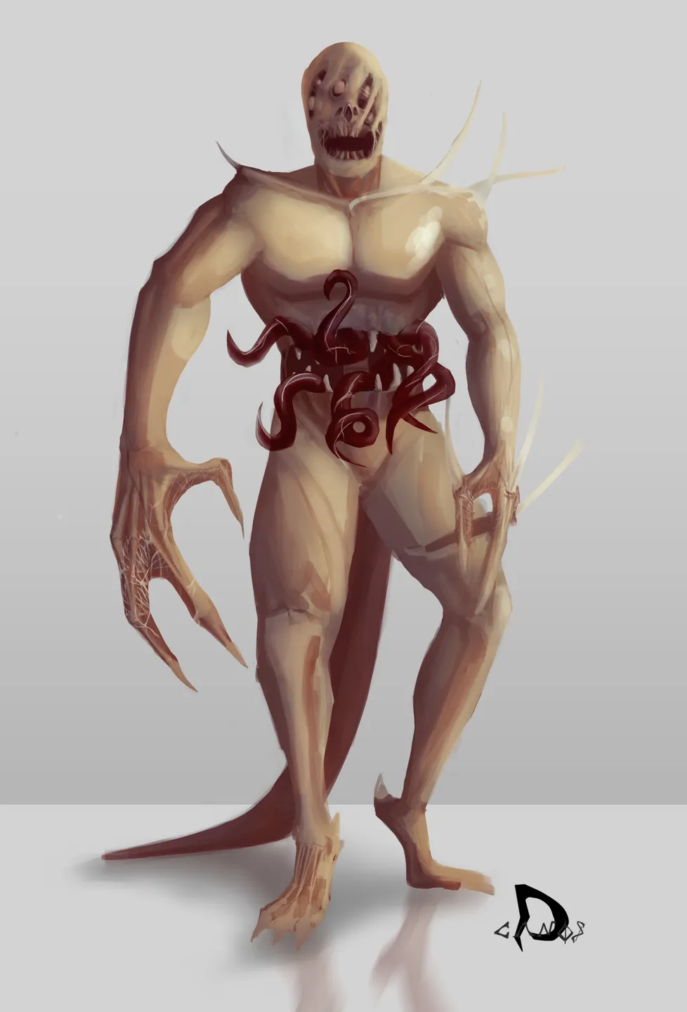 Mouth Belly Monster — concept art de créature dark fantasy par Deanos